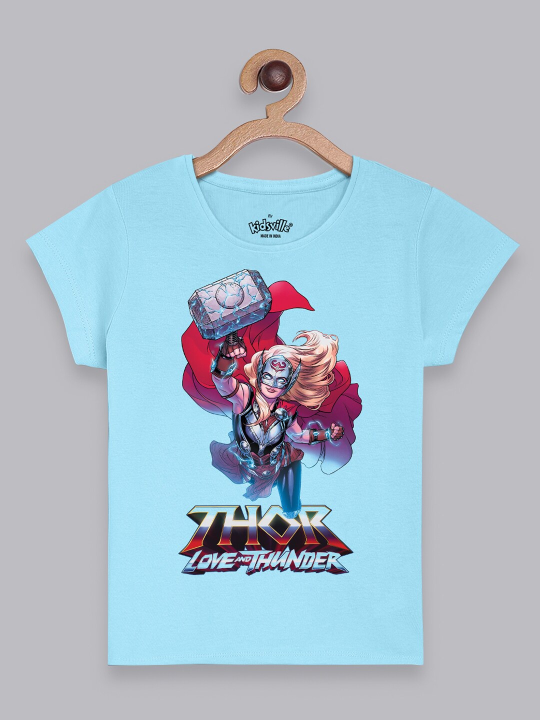 

Kids Ville Girls Blue & Pink Thor Love & Thunder Regular Fit Crew Neck Tshirt