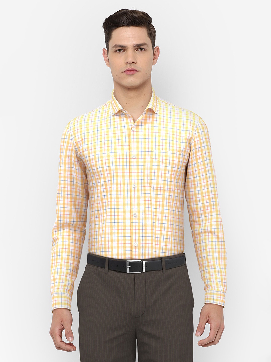 

Peter England Men Yellow Tartan Checked Slim Fit Casual Shirt