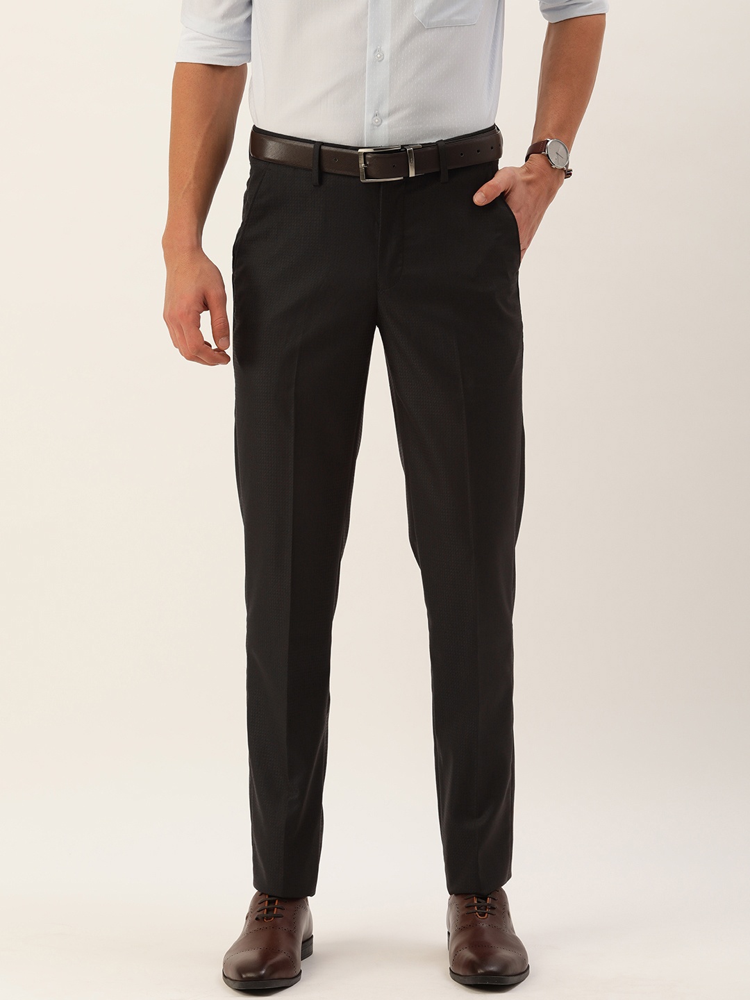 

Peter England Men Black Slim Fit Easy Wash Formal Trousers