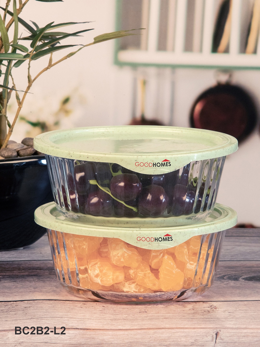 

GOODHOMES Set of 2 Transparent Glass Storage Container with Lid