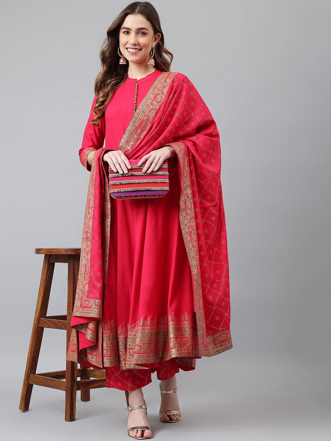 

Khushal K Women Pink Kurta with Palazzos & Dupatta