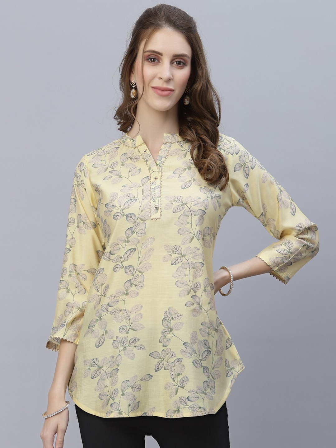 

TANKHI Yellow & Green Modal Printed Tunic