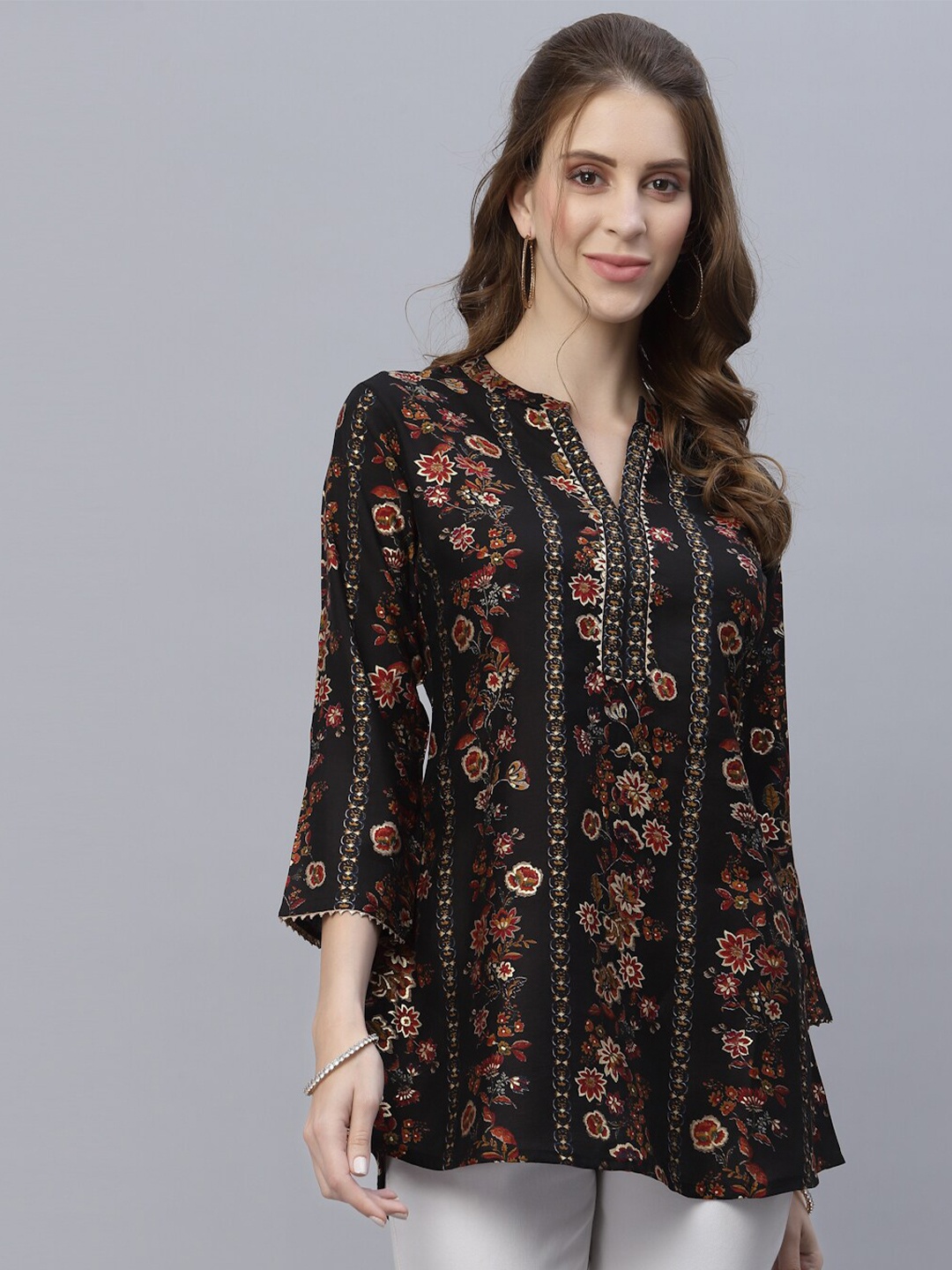 

TANKHI Black & Red Modal Printed Tunic