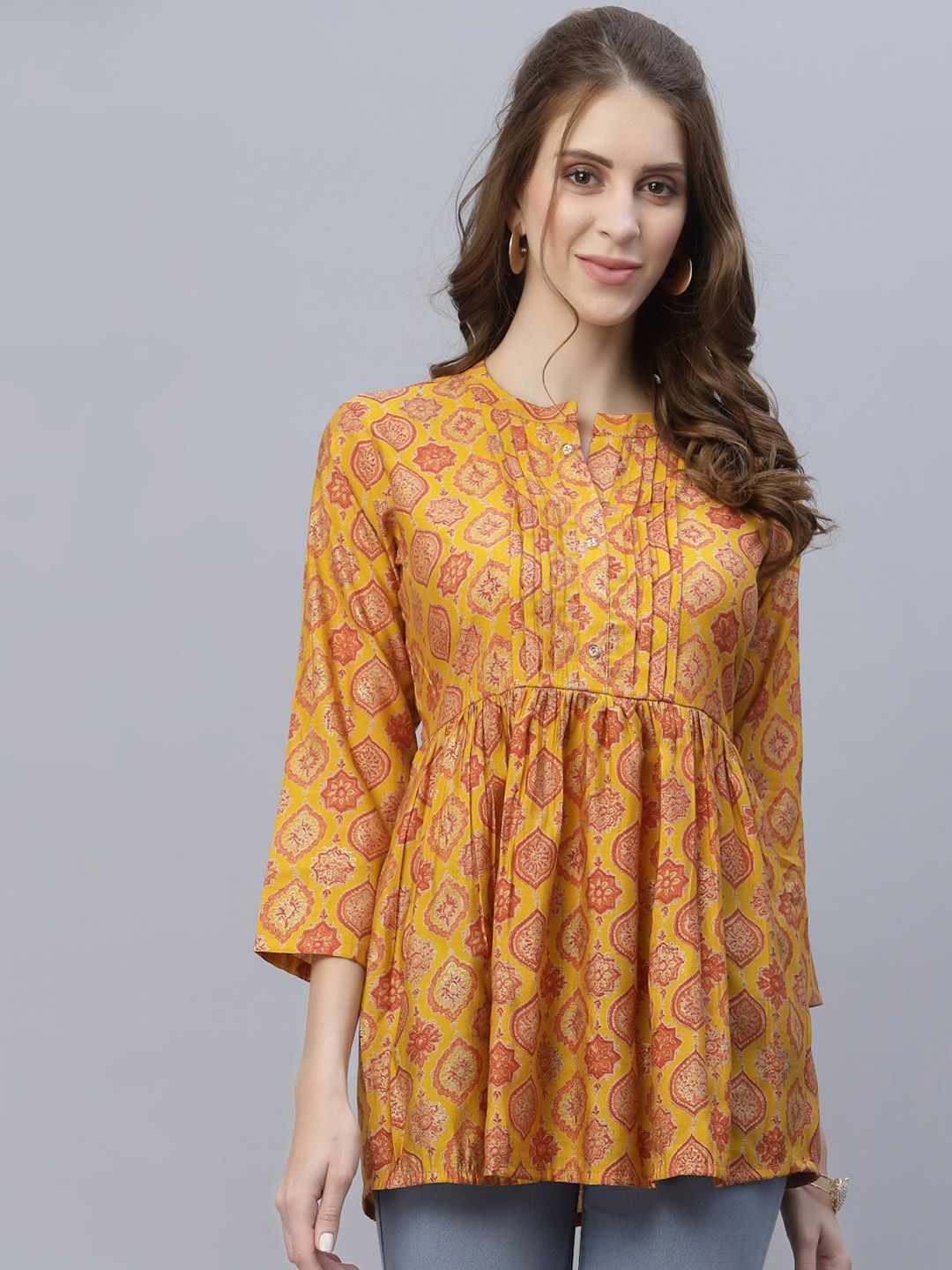 

TANKHI Mustard & White Modal Printed Tunic