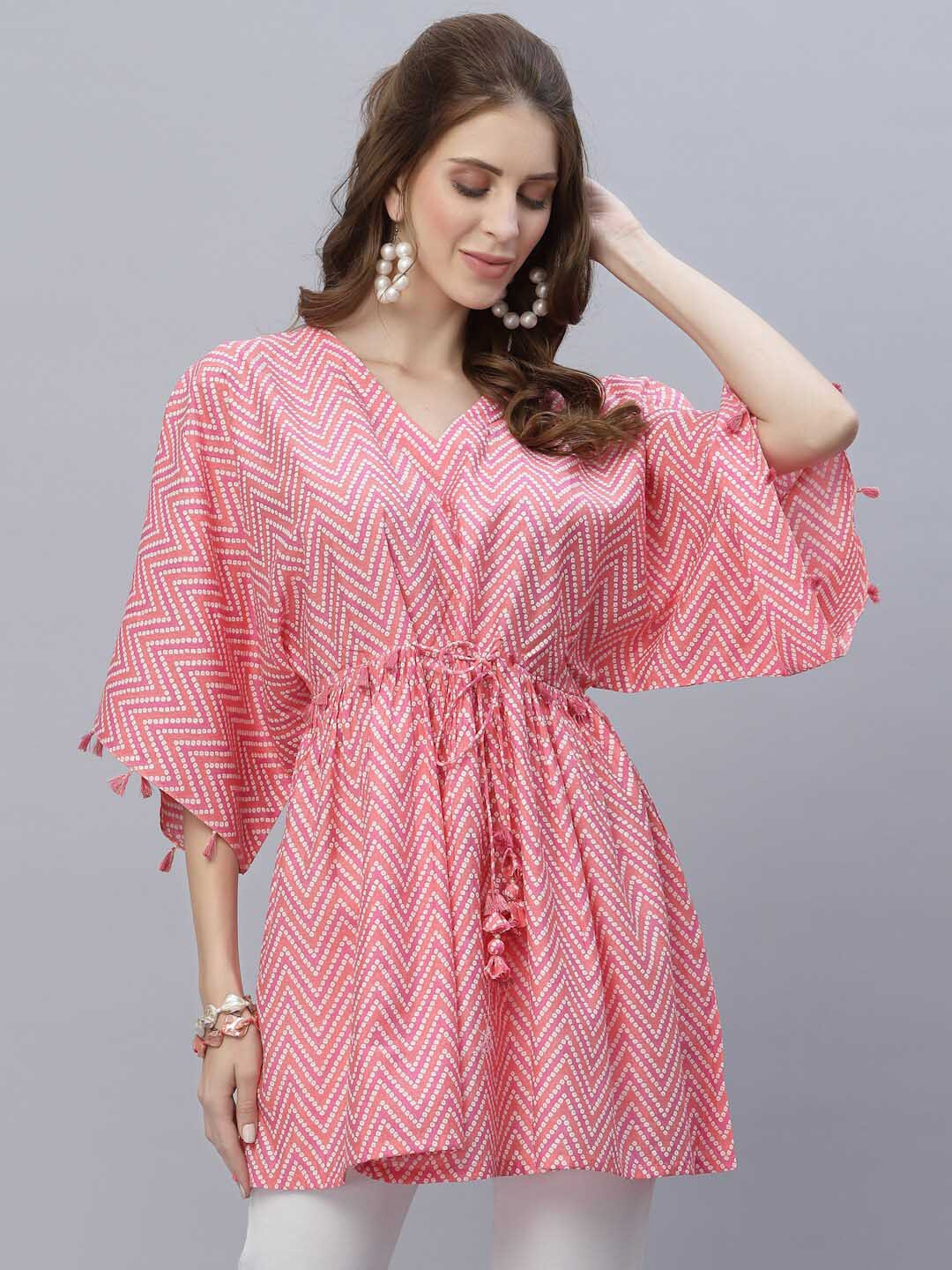 

TANKHI Pink & White Modal Printed Tunic