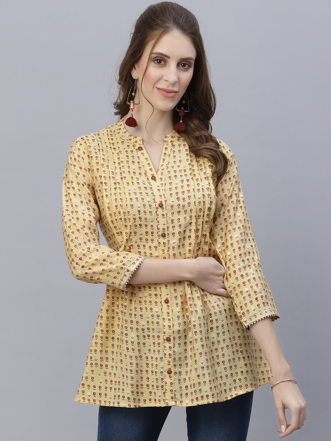 

TANKHI Yellow & Brown Modal Printed Tunic