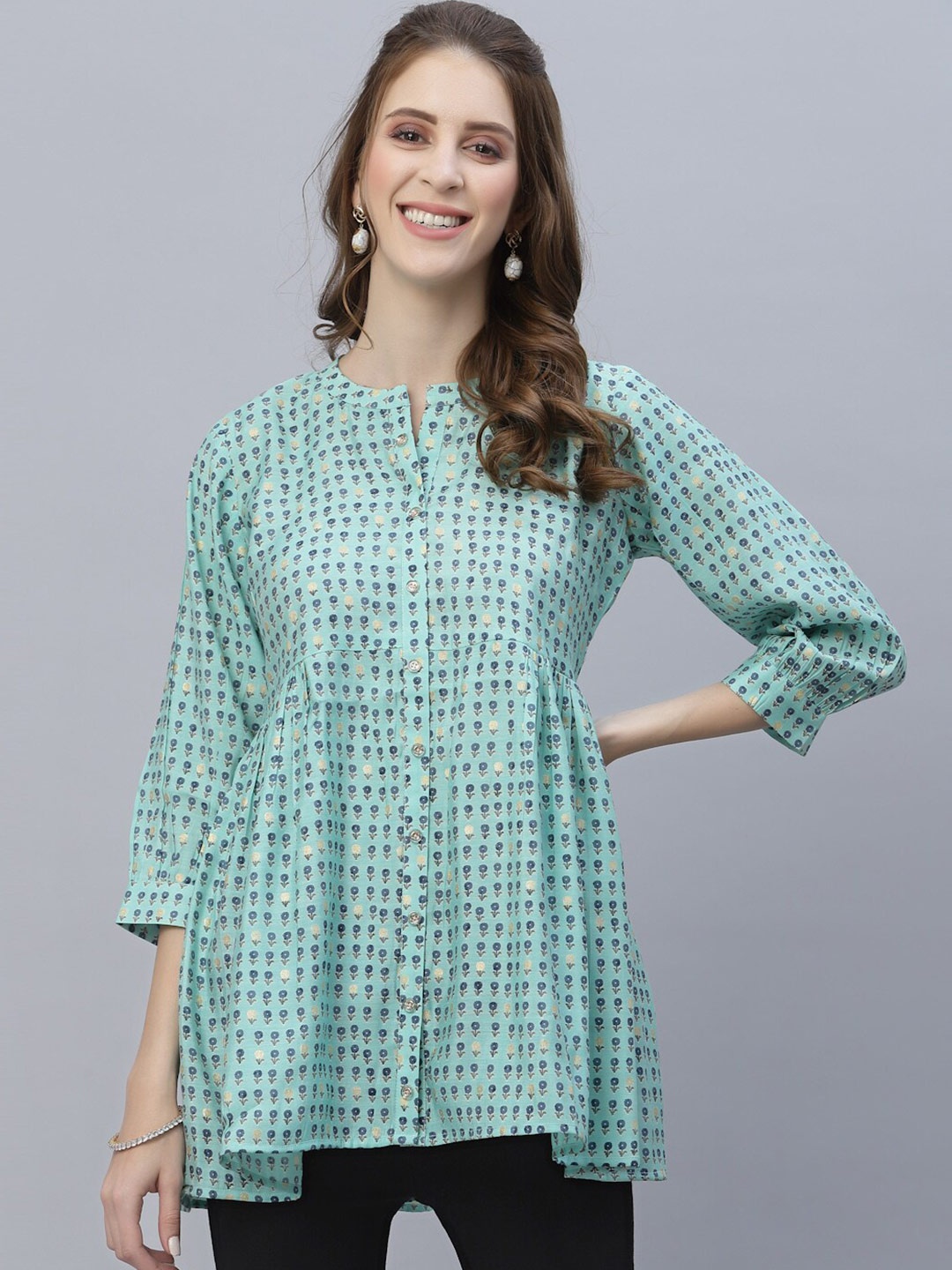 

TANKHI Blue & White Modal Printed Tunic