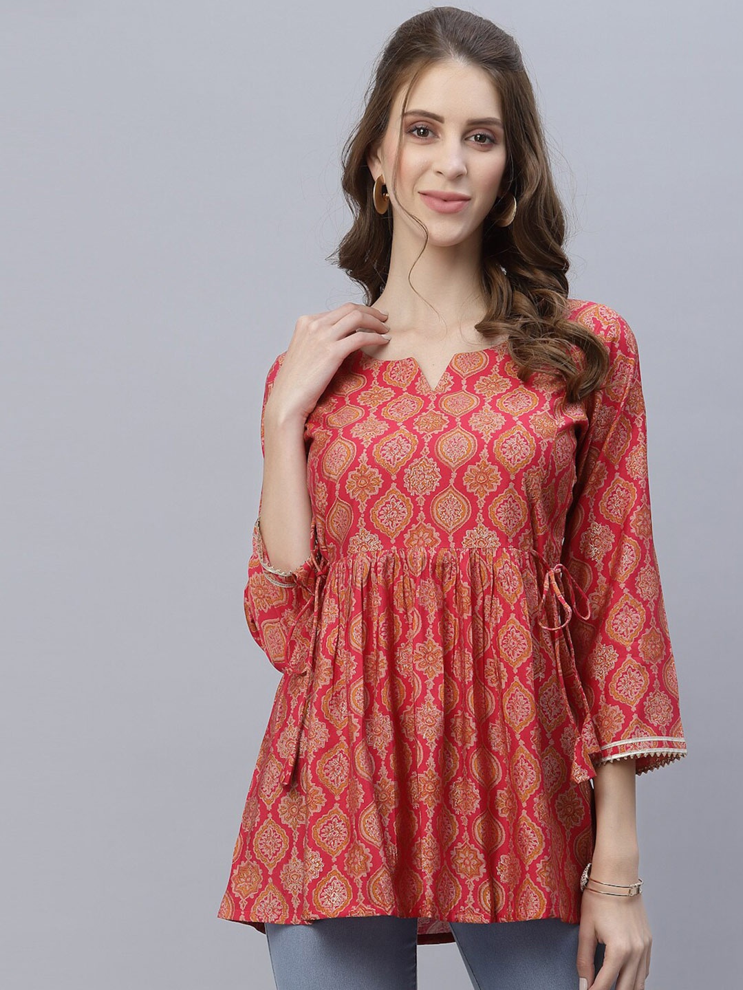 

TANKHI Pink & Yellow Modal Printed Tunic