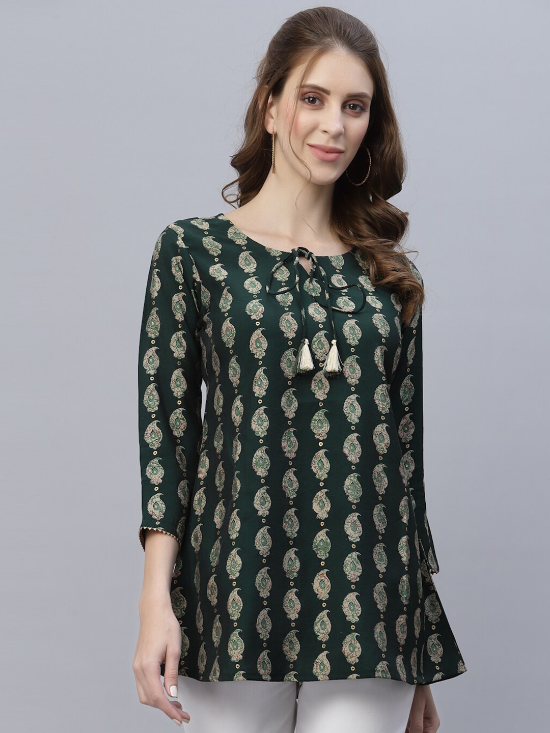 

TANKHI Green & White Modal Printed Tunic