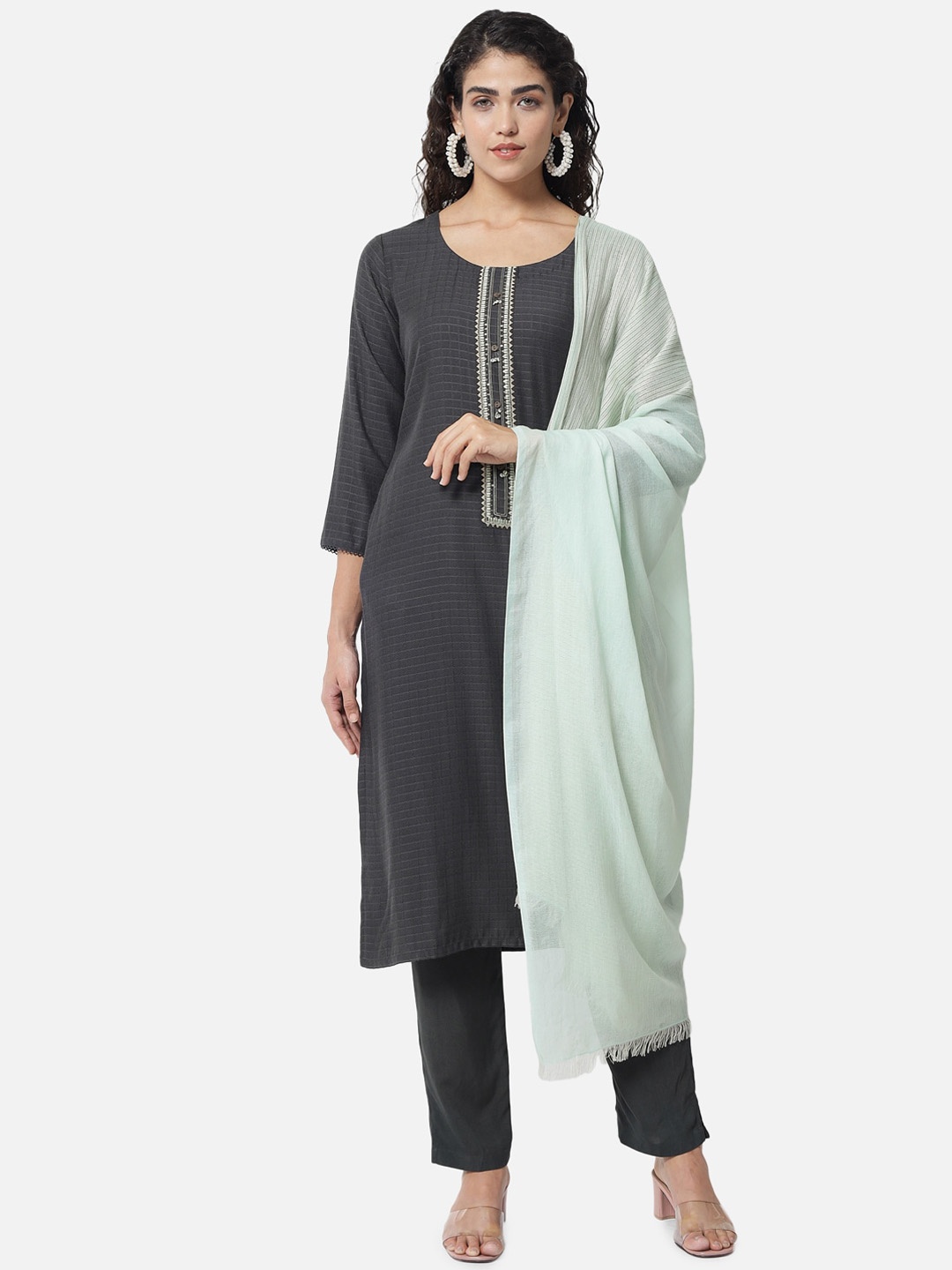 

Jansi Women Black Kurta with Trousers & With Dupatta