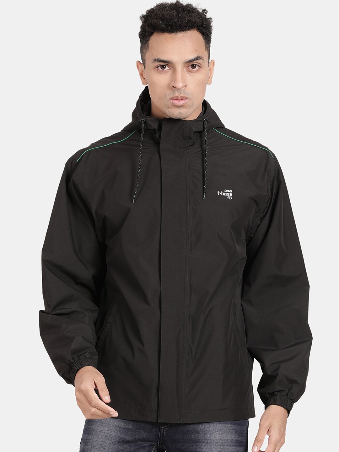 

t-base Men Black Geometric Windcheater and Water Resistant Sporty Jacket