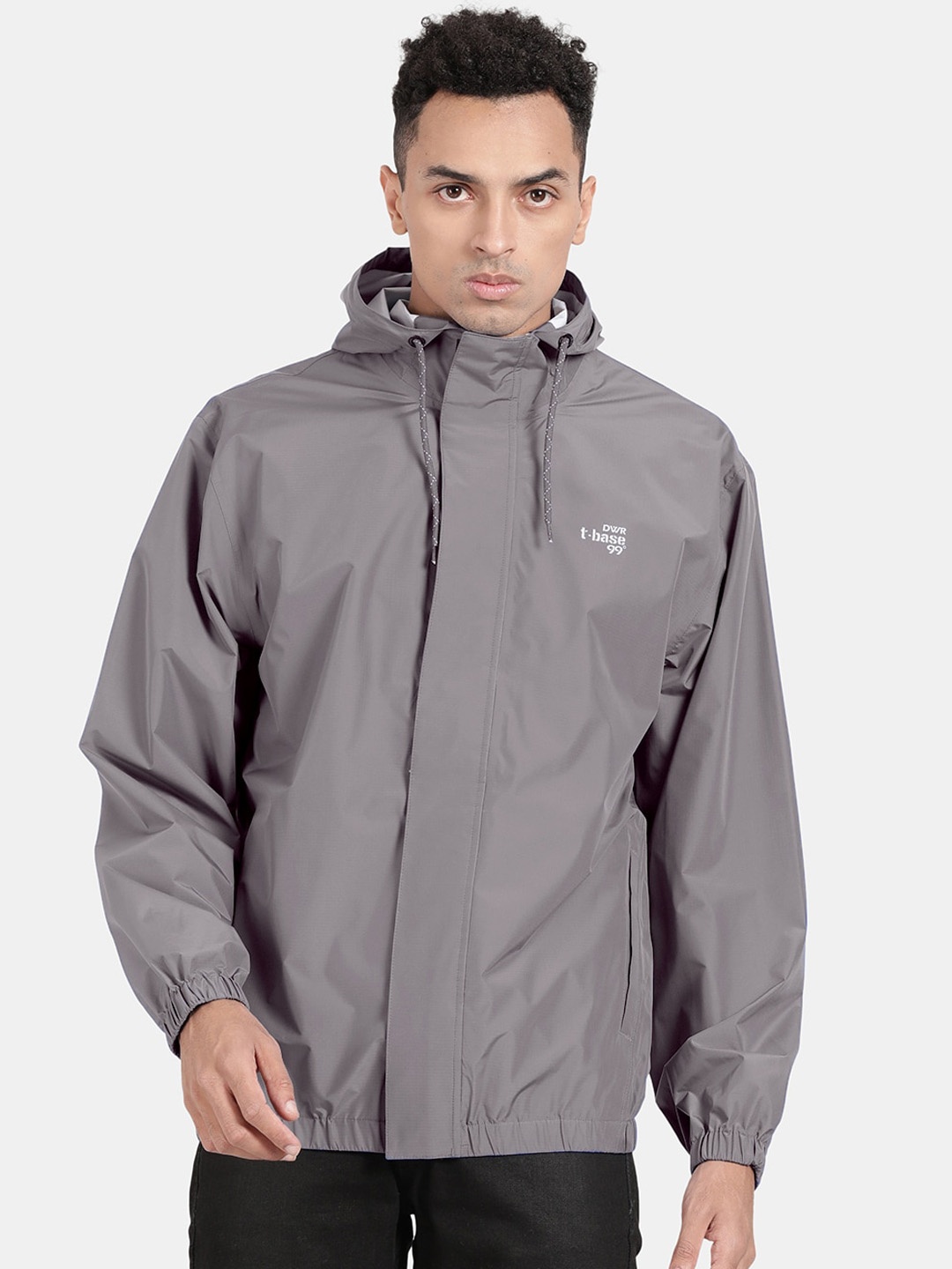 

t-base Men Grey Geometric Windcheater and Water Resistant Sporty Jacket