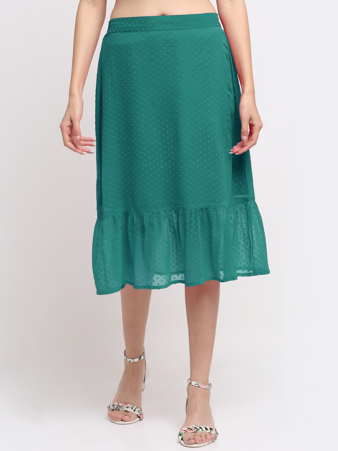 

NEUDIS Women Green Chiffon Self-Design Knee-Length A-Line Skirt