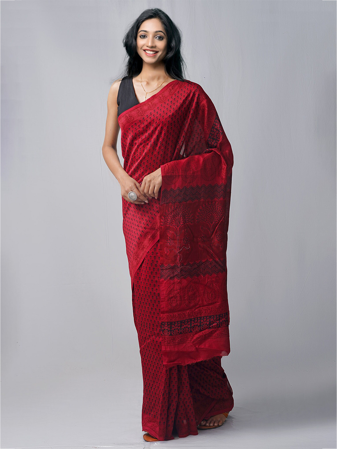 

Unnati Silks Red & Blue Ethnic Motifs Pure Cotton Chanderi Saree