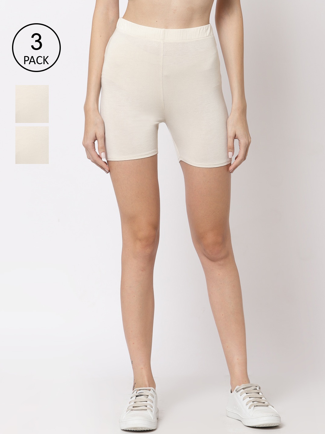 

YOONOY Women Off White Skinny Fit Cycling Sports Shorts
