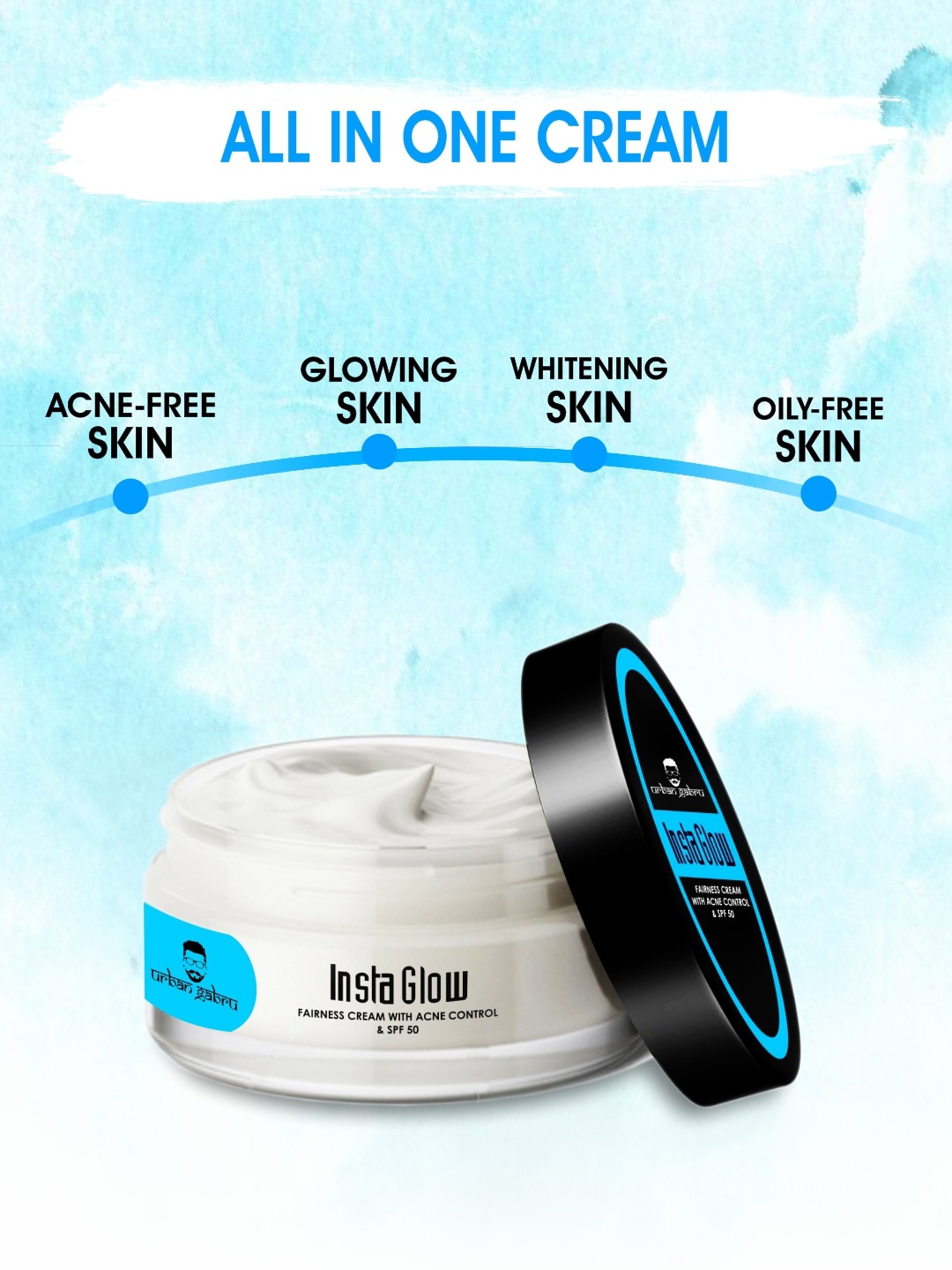 

URBANGABRU Men Insta Glow Fairness Cream with Anti pimple and SPF 50 , 50g, White