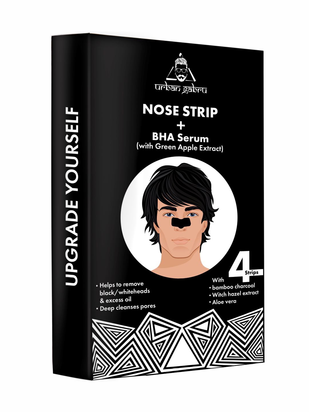 

URBANGABRU Nose Strips to Treat Pores with BHA Serum & Green Apple - 4 Strips, Black