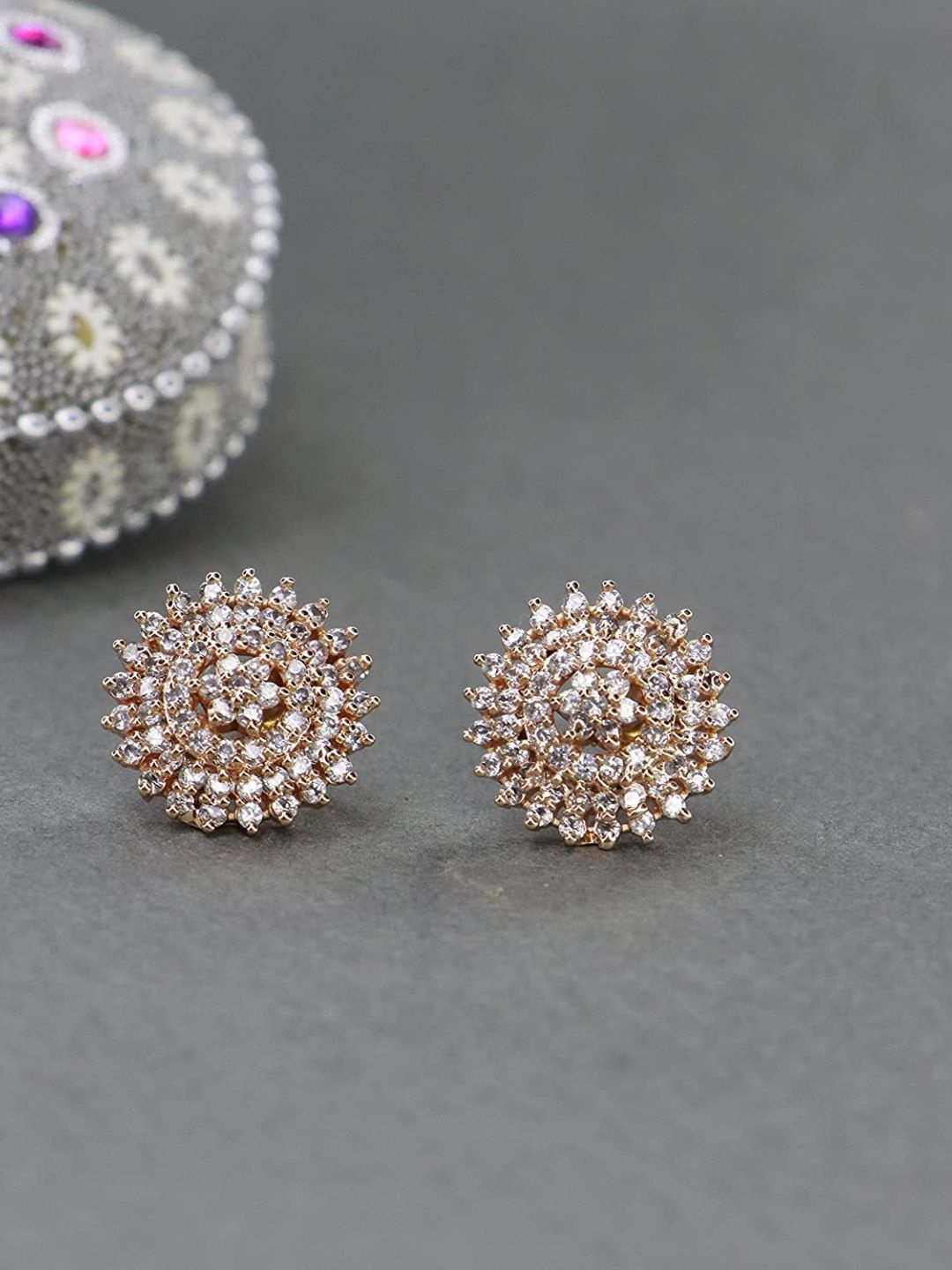 

I Jewels Rose Gold-Plated Circular Studs