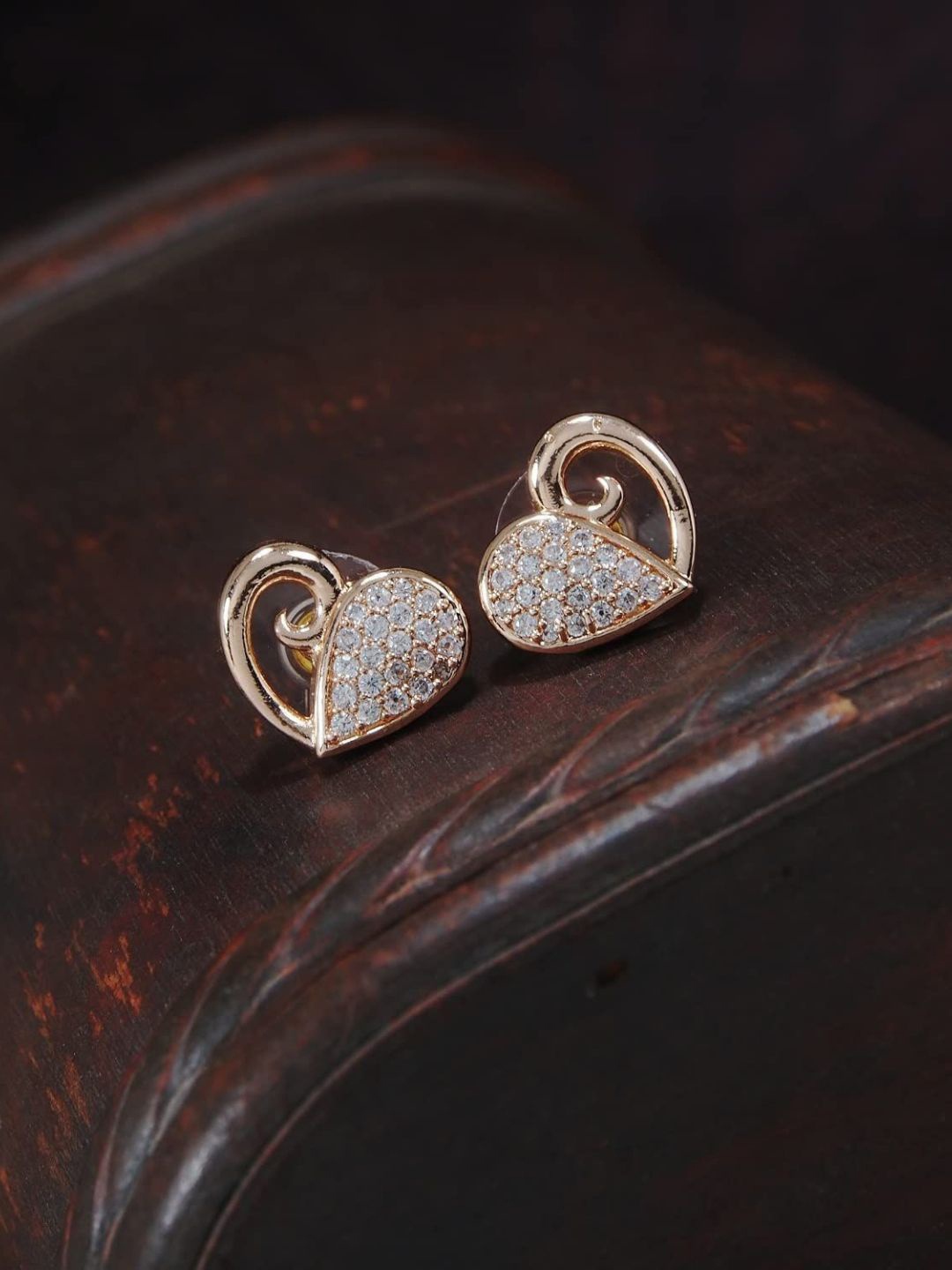 

I Jewels Rose Gold-Plated Heart Shaped Studs