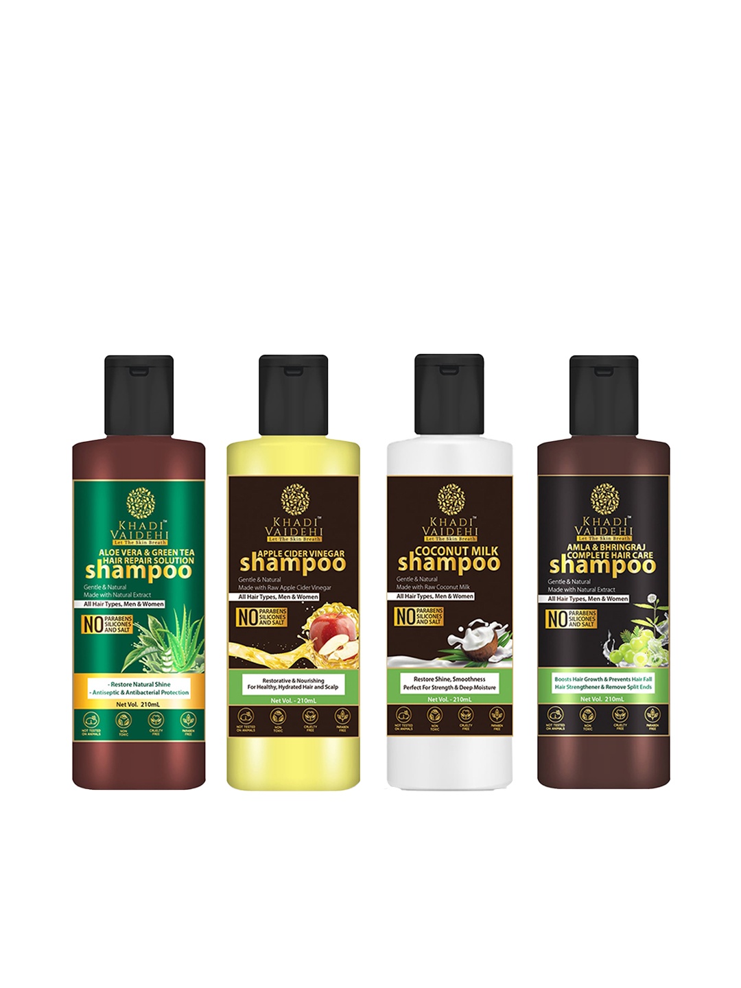 

Khadi Vaidehi Set of 4 Paraben-free Shampoo for All Hair Types - 210 ml Each, Brown
