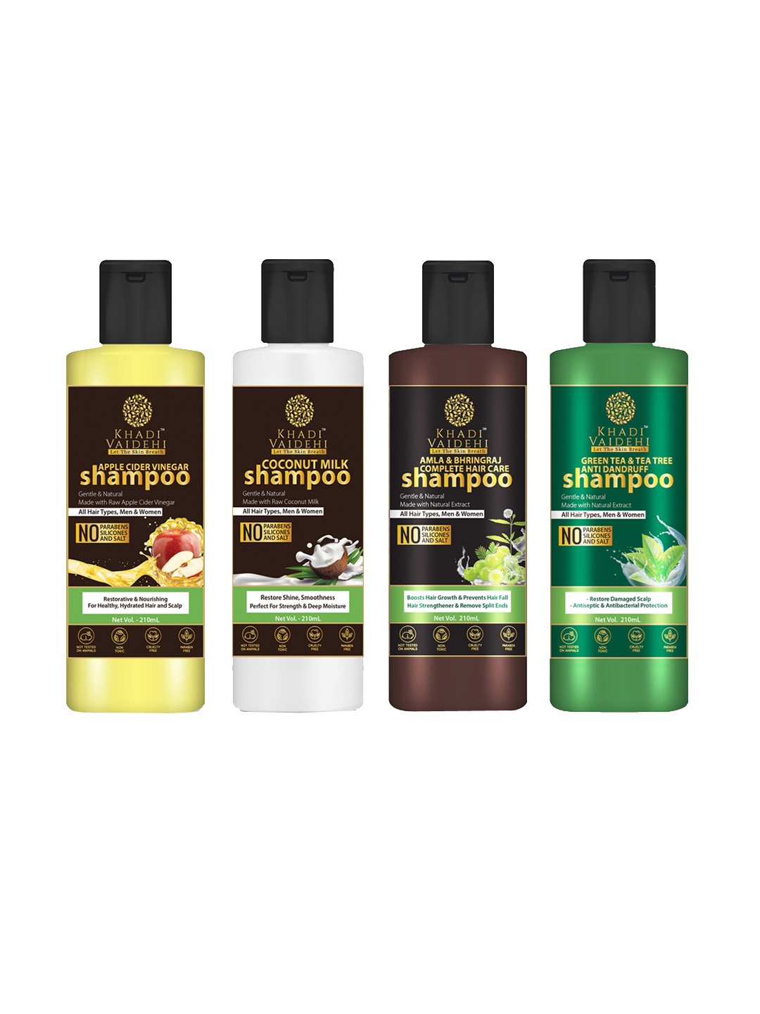 

Khadi Vaidehi Set of 4 Paraben-free Shampoo for All Hair Types - 210 ml Each, Brown