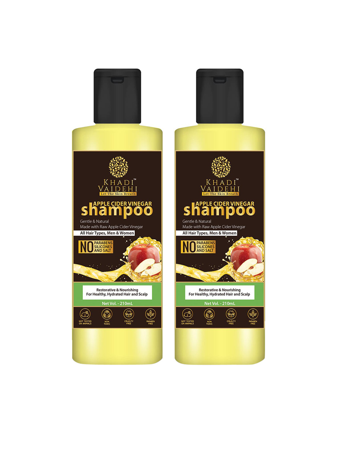 

Khadi Vaidehi Set of 2 Apple Cider Vinegar Complete Hair Care Shampoo - 210 ml Each, Yellow