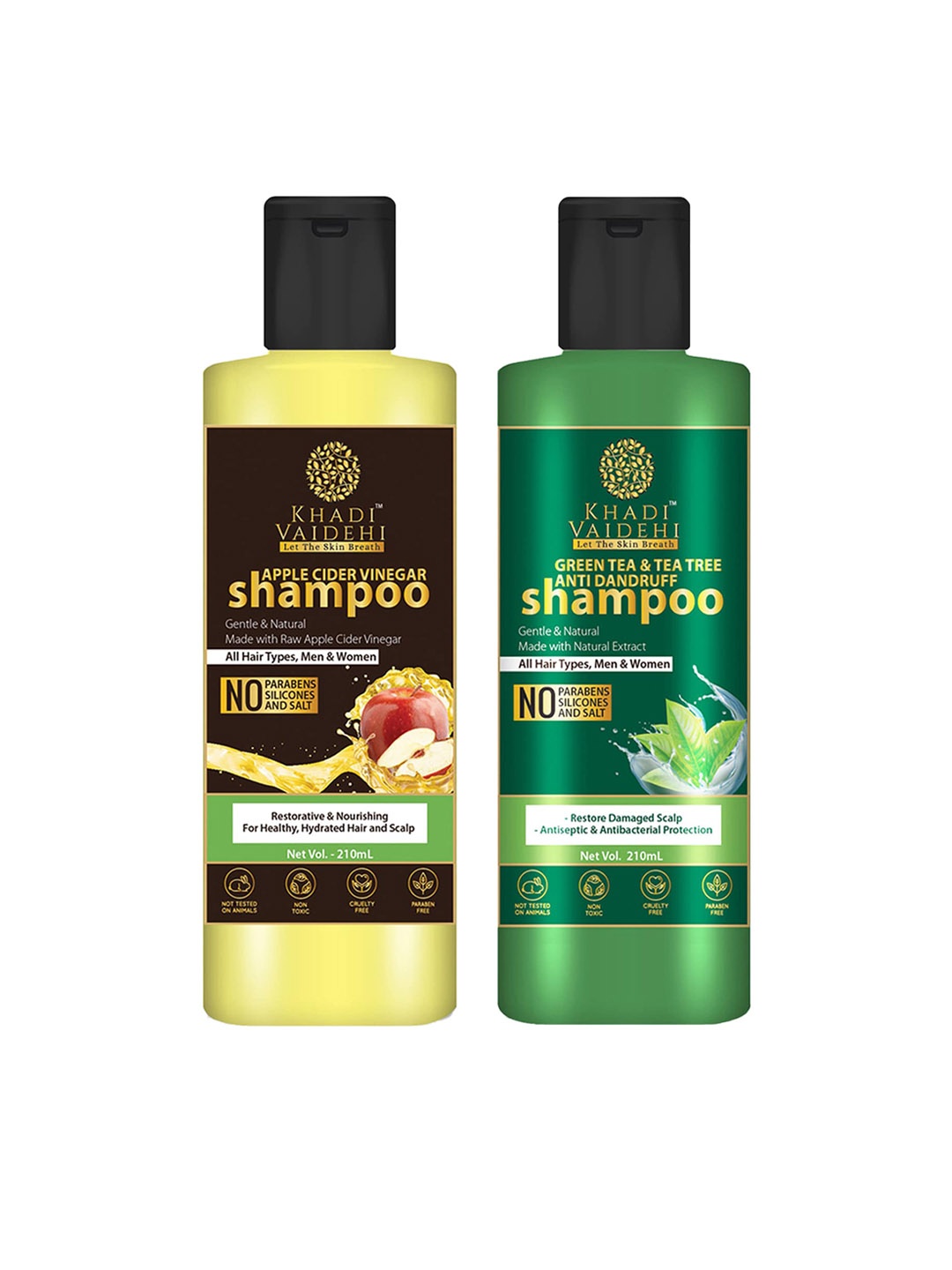 

Khadi Vaidehi Set of Green Tea Anti-Dandruff Shampoo & Apple Cider Shampoo - 210 ml Each