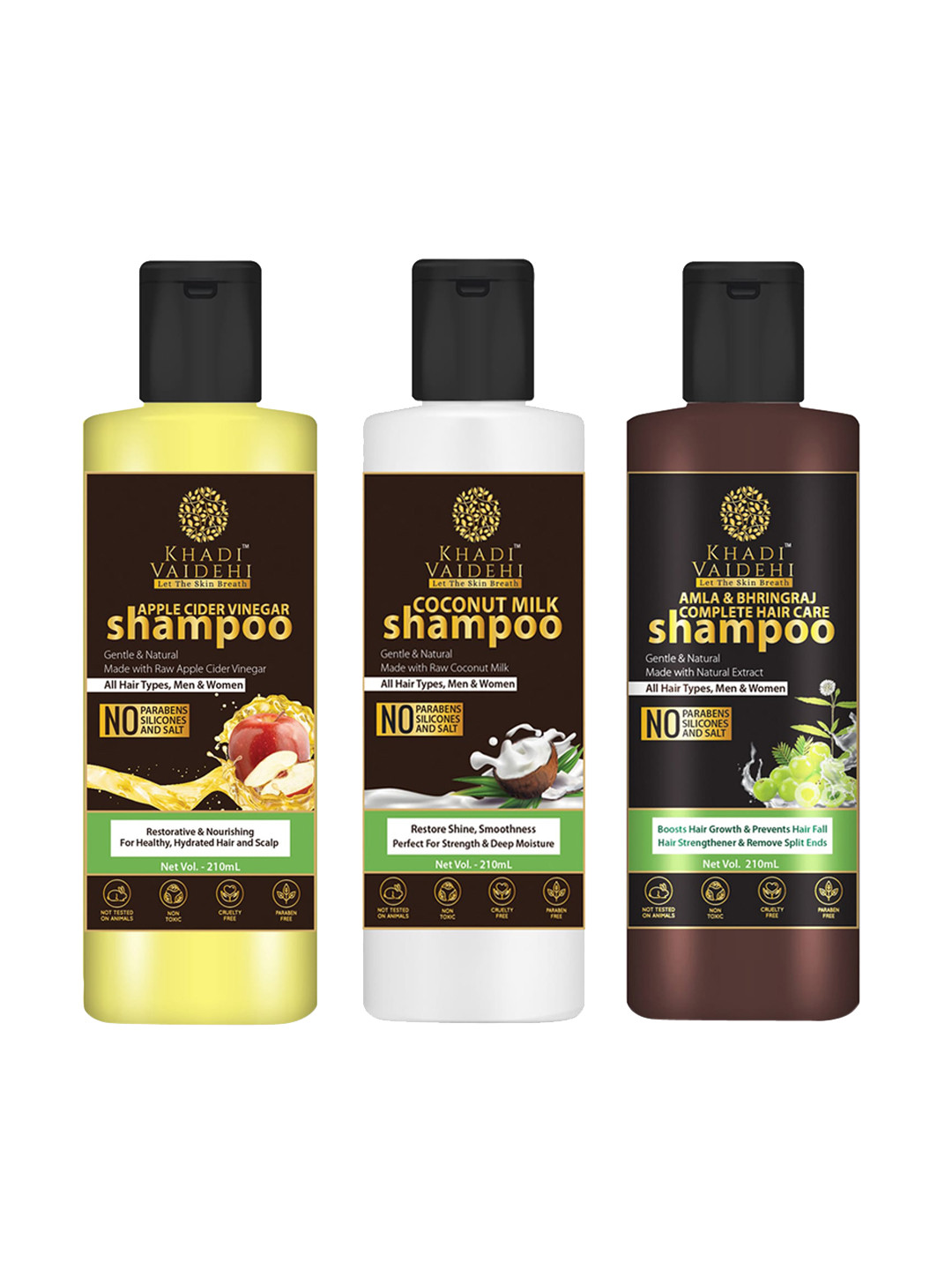 

Khadi Vaidehi Set of 3 Paraben-free Shampoo for All Hair Types - 210 ml Each, Yellow