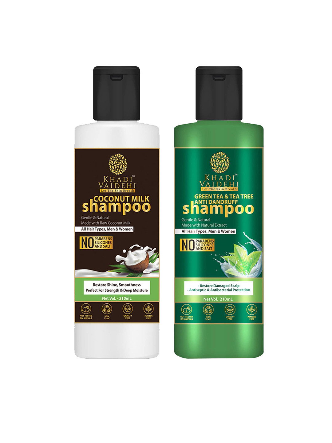 

Khadi Vaidehi Set of 2 Coconut Milk & Green Tea Anti-Dandruff Shampoo - 210 ml Each
