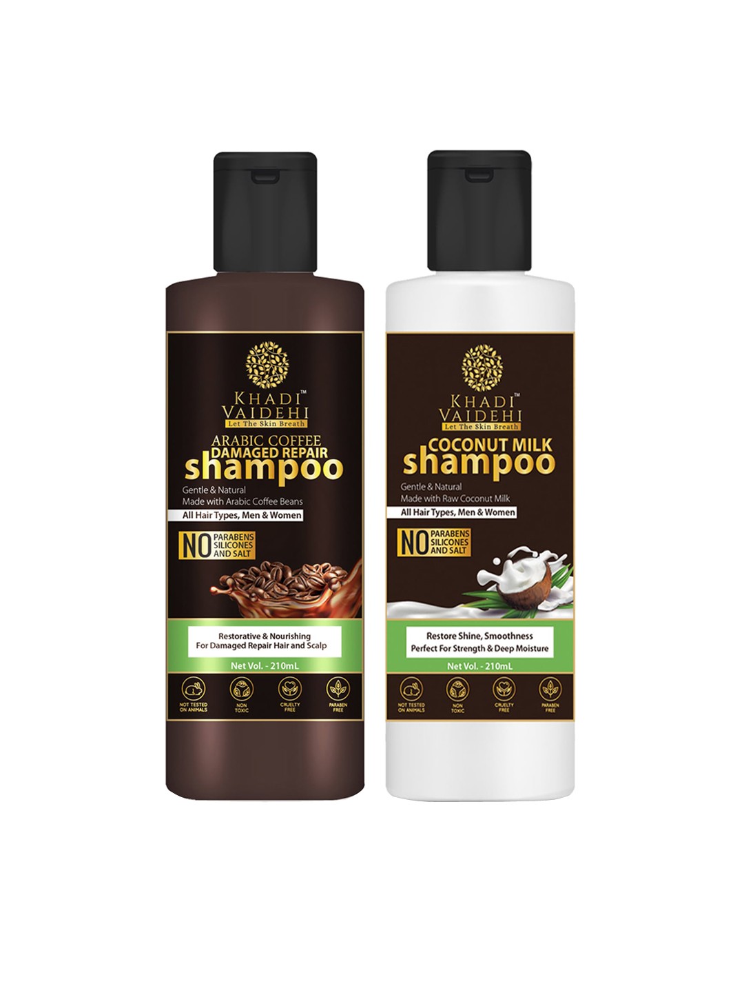 

Khadi Vaidehi Set of Apple Cider Vinegar Shampoo & Arabic Coffee Shampoo - 210 ml Each, Brown