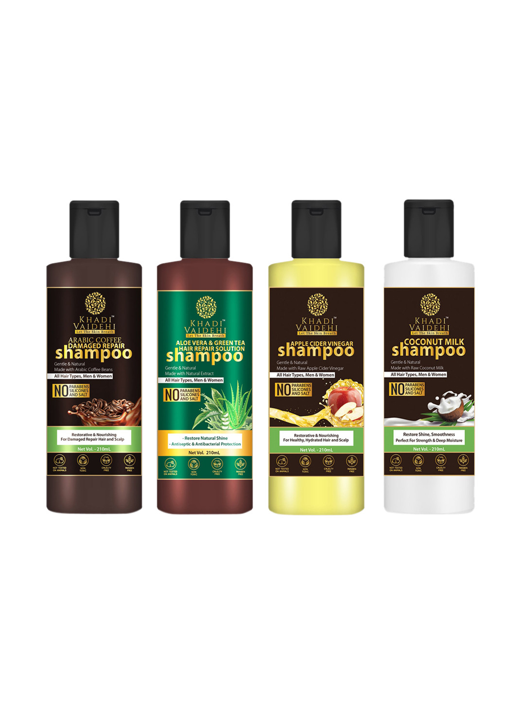 

Khadi Vaidehi Set of 4 Paraben-free Shampoo for All Hair Types - 210 ml Each, Brown