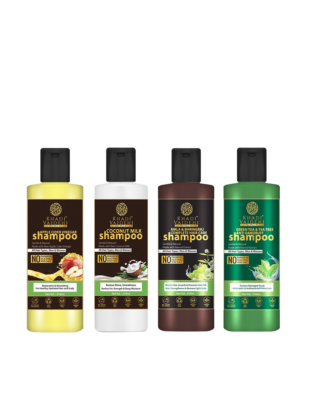 

Khadi Vaidehi Set of 4 Paraben-free Shampoo for All Hair Types - 210 ml Each, Brown