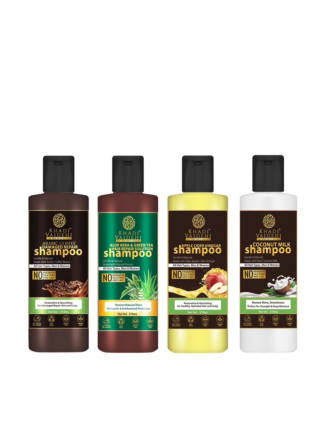 

Khadi Vaidehi Set of 4 Paraben-free Shampoo for All Hair Types - 210 ml Each, Brown