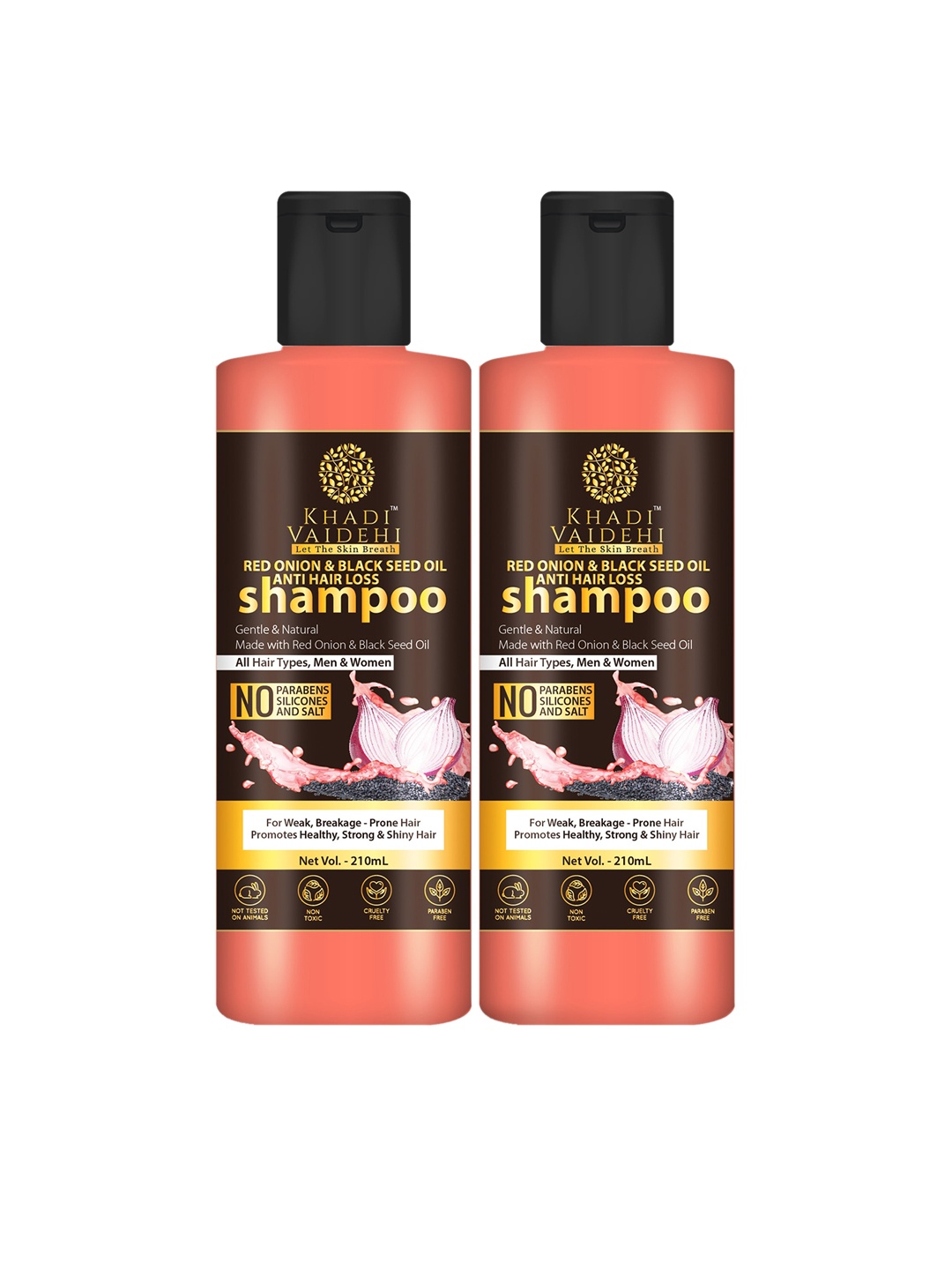 

Khadi Vaidehi Set of 2 Anti Hair Loss Shampoo with Red Onion & Black Seed Oil - 210ml Each, Pink