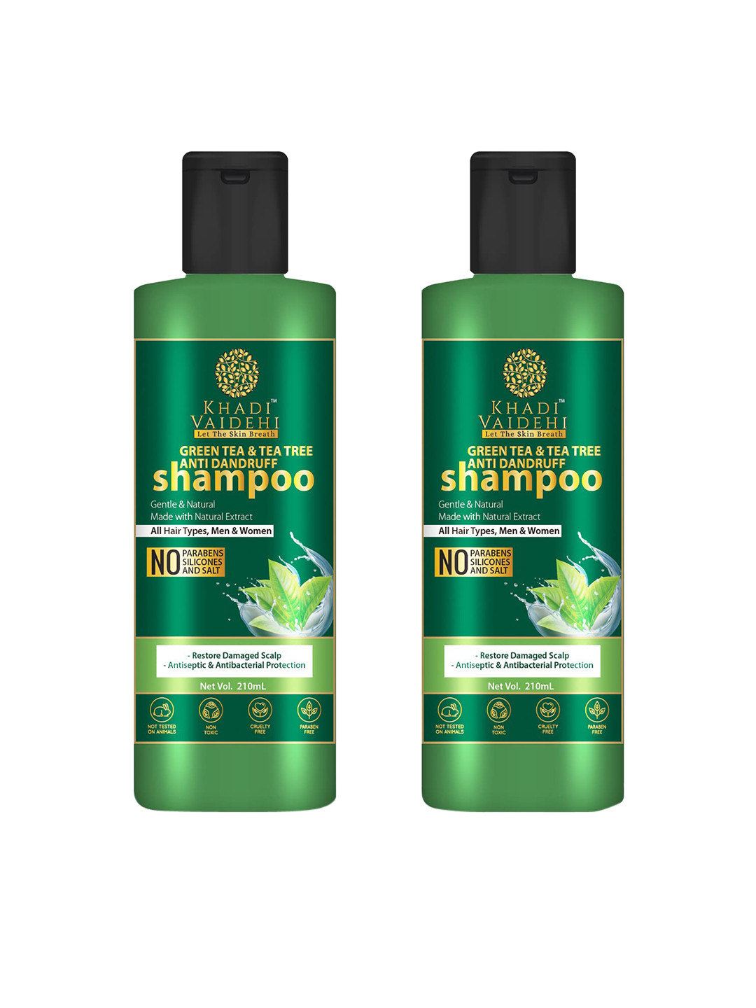 

Khadi Vaidehi Set of 2 Green Tea & Tea Tree Anti-Dandruff Shampoo - 210 ml each
