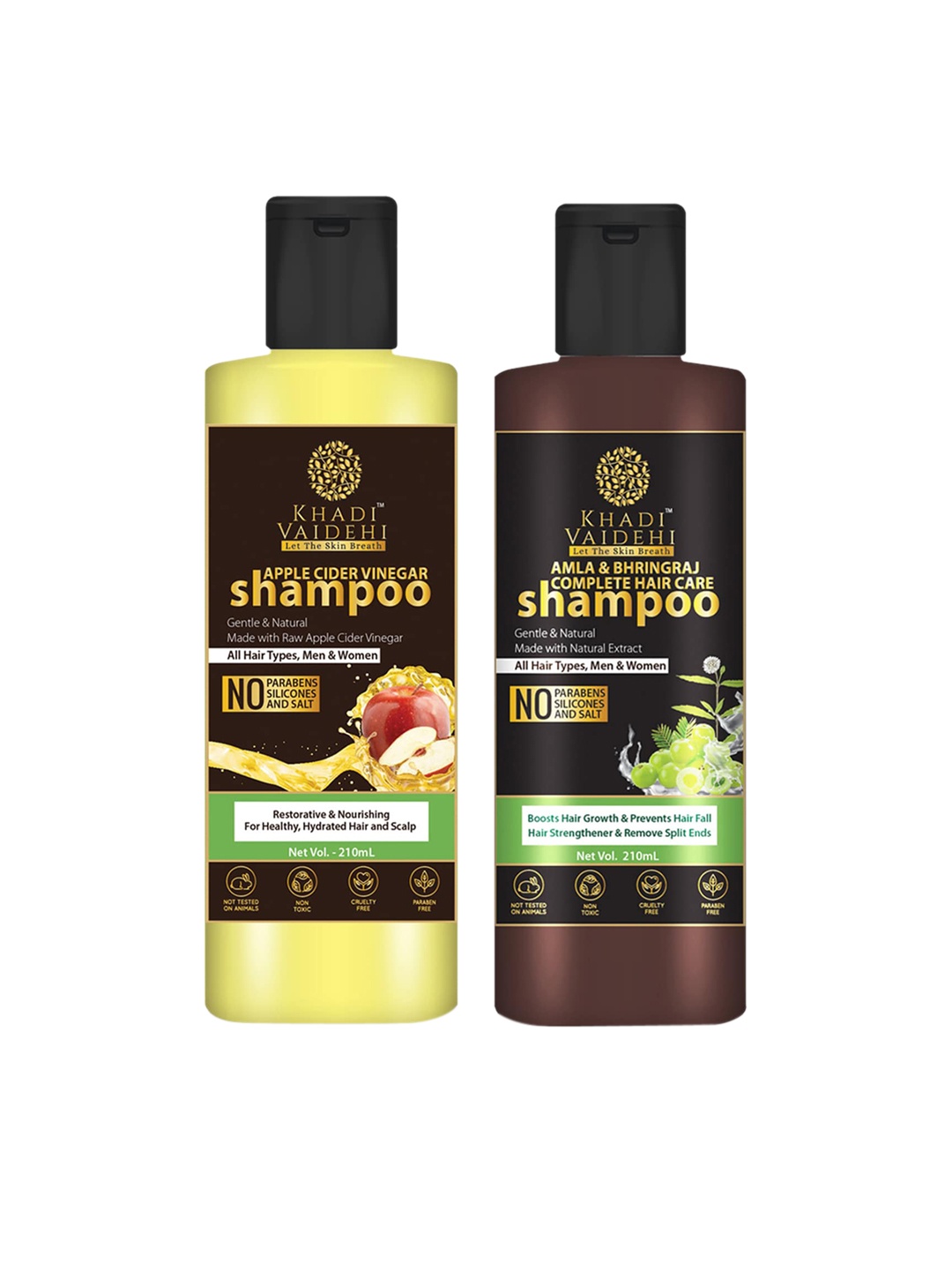 

Khadi Vaidehi Set of Apple Cider Vinegar Shampoo & Amla Bhringraj Shampoo - 210 ml Each, Brown