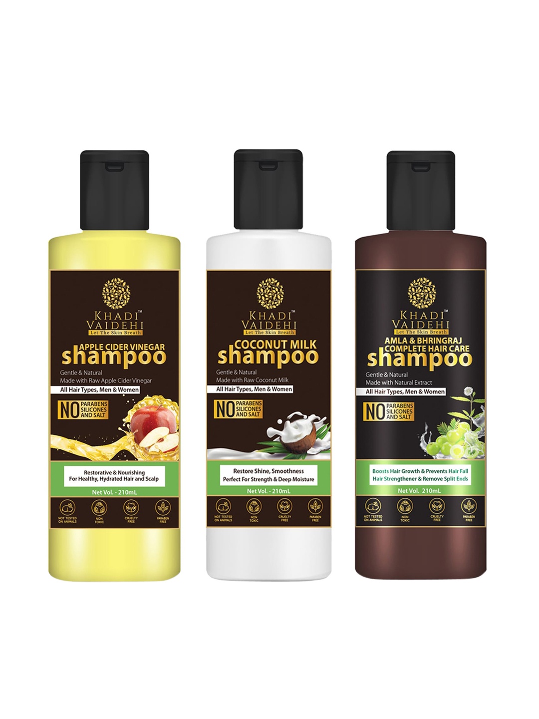 

Khadi Vaidehi Set of 3 Paraben-free Shampoo for All Hair Types - 210 ml Each, Brown