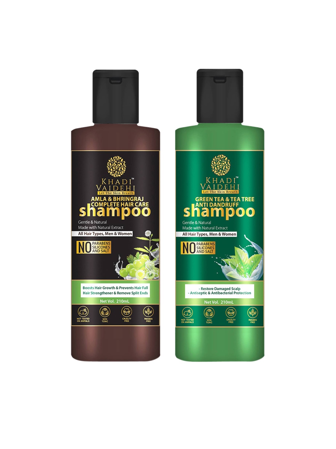 

Khadi Vaidehi Set of Green Tea Shampoo & Amla Bhringraj Shampoo - 210 ml Each, Brown