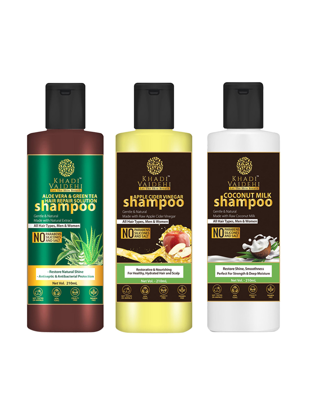 

Khadi Vaidehi Set of 3 Paraben-free Shampoo for All Hair Types - 210 ml Each, Brown
