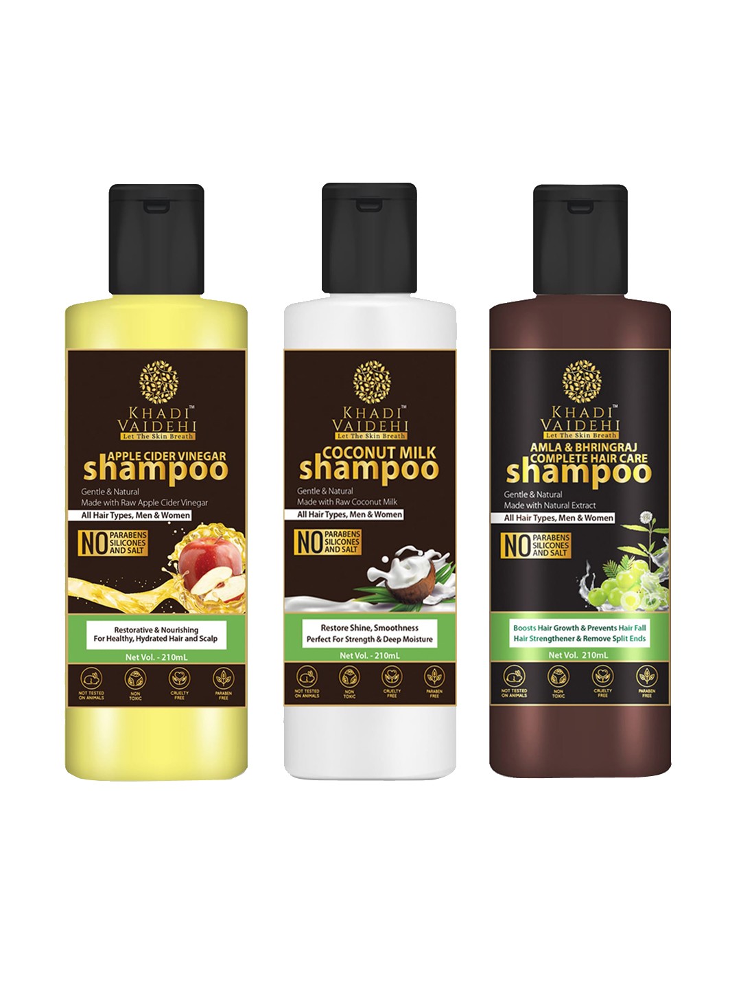 

Khadi Vaidehi Set of 3 Paraben-free Shampoo for All Hair Types - 210 ml Each, Brown