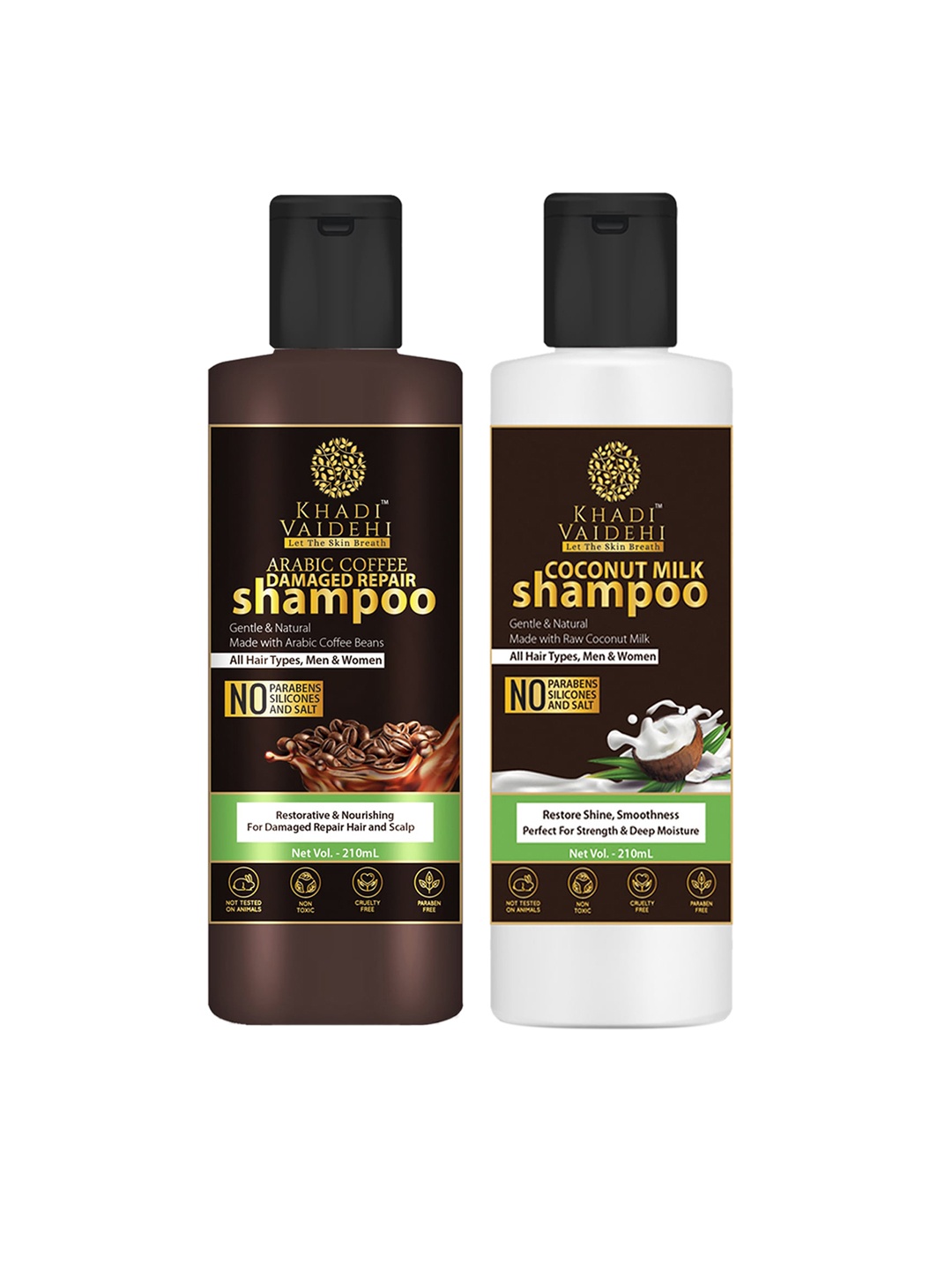 

Khadi Vaidehi Set of Coconut Milk Shampoo & Arabic Coffee Shampoo - 210 ml Each, Brown