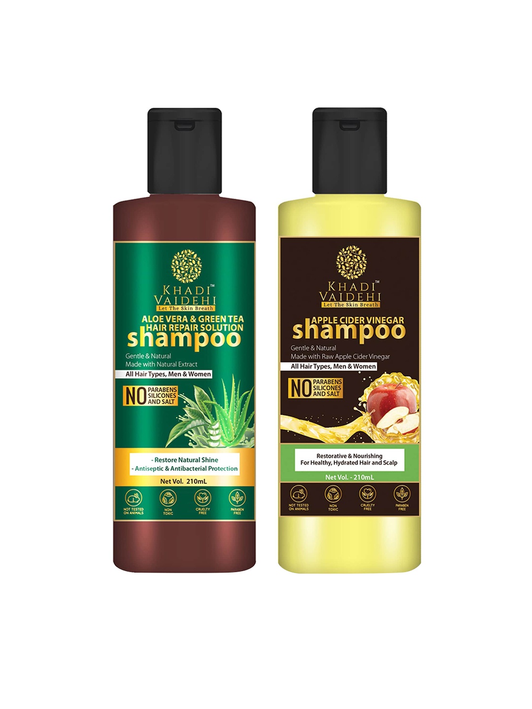 

Khadi Vaidehi Set of Apple Cider Vinegar Shampoo & Aloe Vera Shampoo - 210 ml Each, Brown