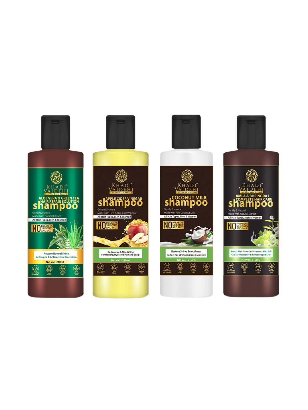 

Khadi Vaidehi Set of 4 Paraben-free Shampoo for All Hair Types - 210 ml Each, Brown