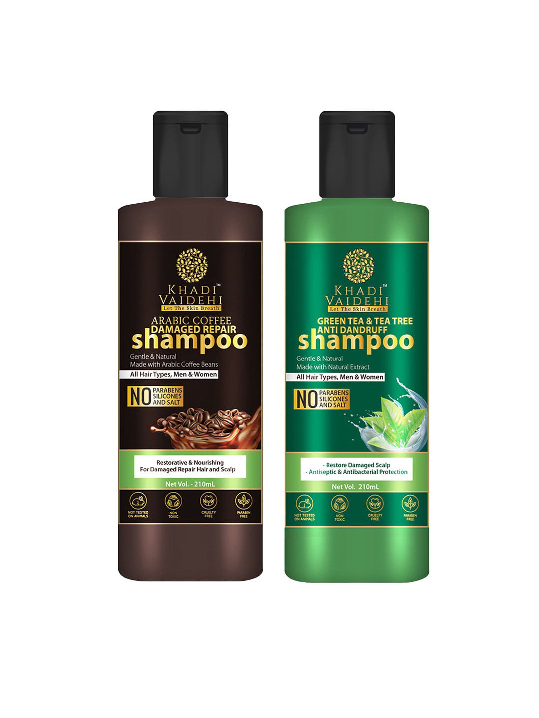 

Khadi Vaidehi Set of 2 Paraben-Free Shampoos for All Hair Types - 210ml each, Coffee brown