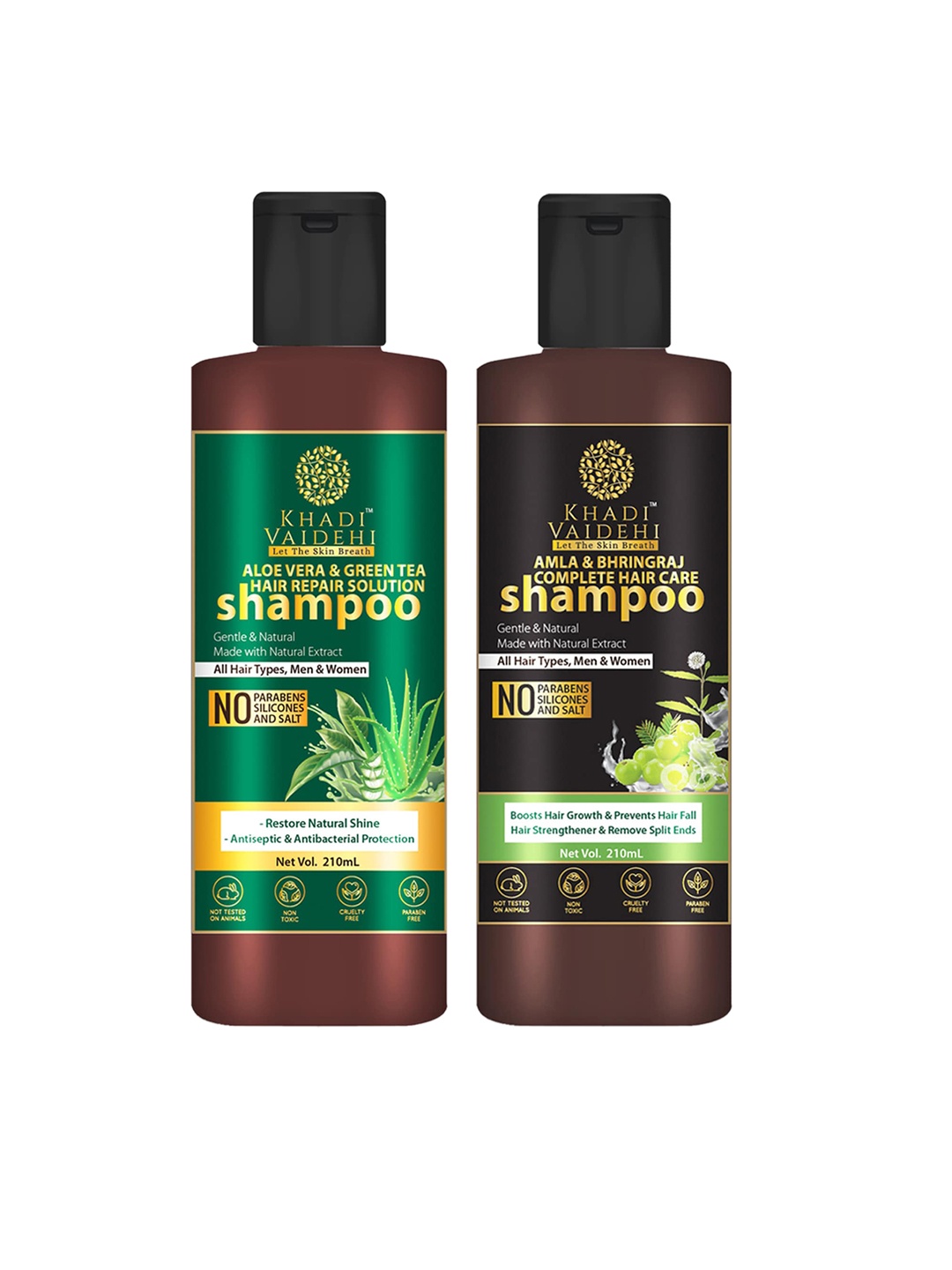 

Khadi Vaidehi Set of Amla Bhringraj Shampoo & Aloe Vera Shampoo - 210 ml Each, Brown