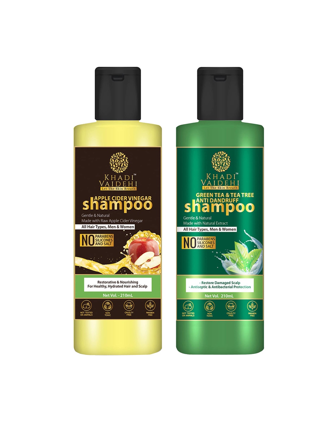 

Khadi Vaidehi Set of Apple Cider Vinegar Shampoo & Green Tea Shampoo - 210 ml Each, Yellow