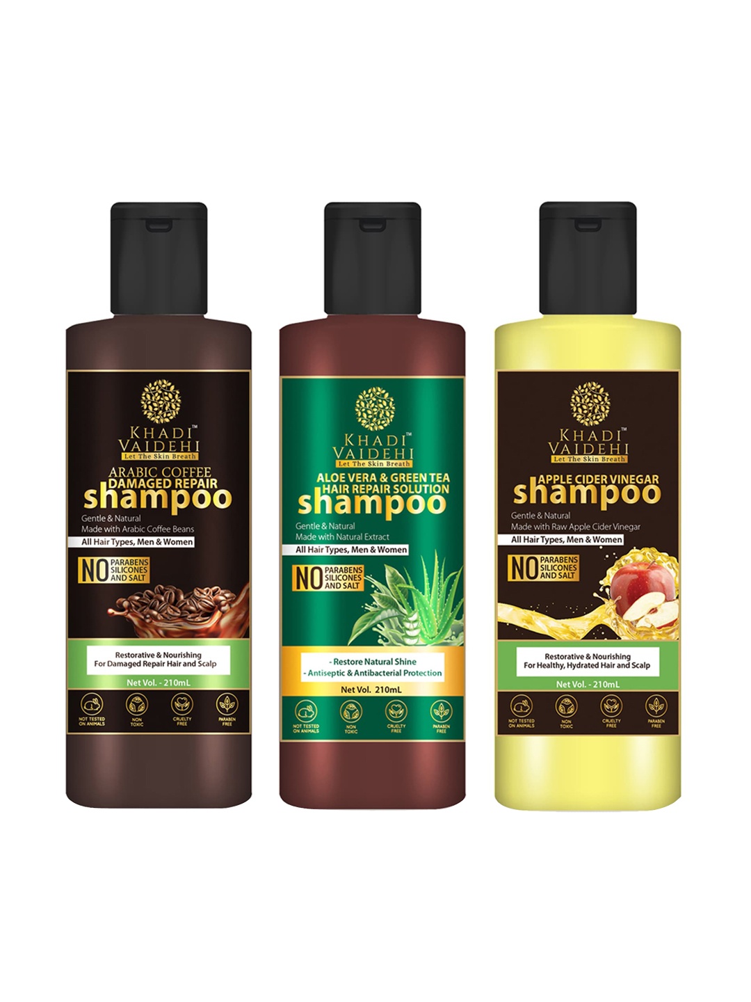 

Khadi Vaidehi Set of 3 Paraben-Free Shampoos for All Hair Types - 210ml each, Brown