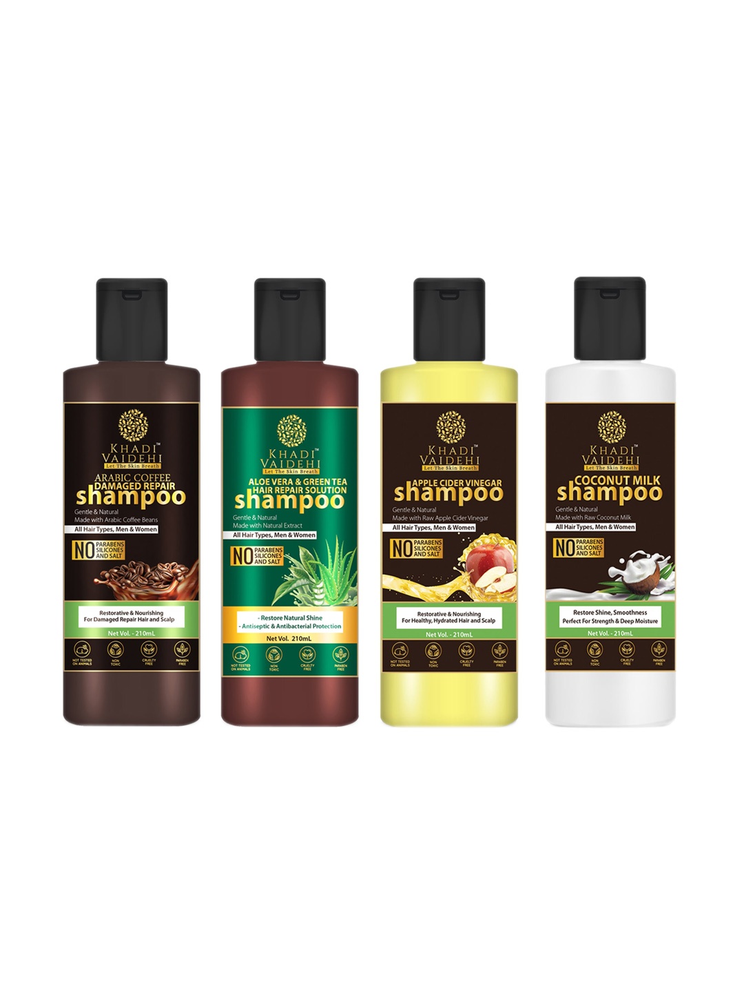 

Khadi Vaidehi Set of 4 Paraben-Free Shampoos for All Hair Types - 210ml each, Brown