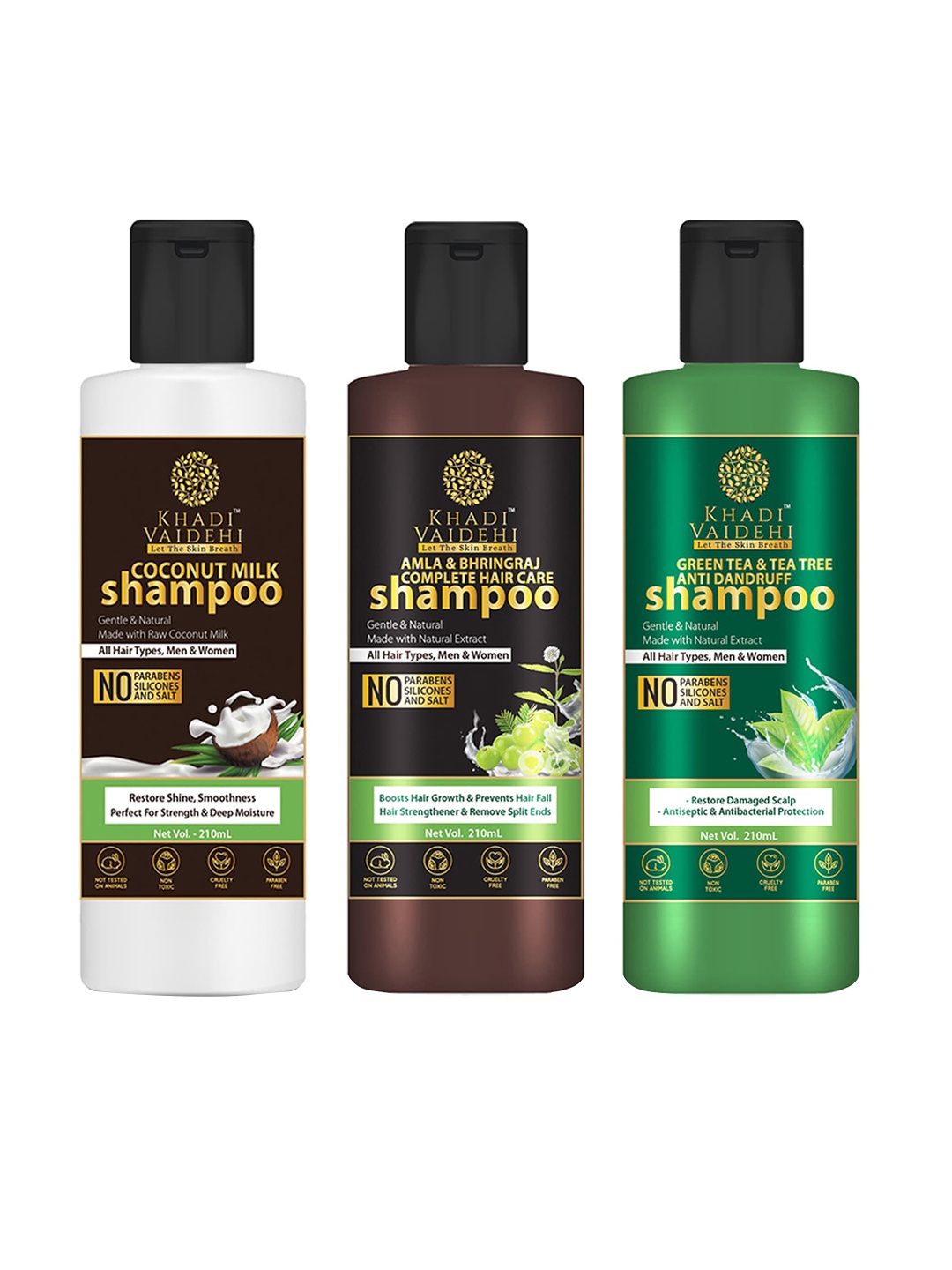 

Khadi Vaidehi Set of 3 Paraben-Free Shampoos for All Hair Types - 210ml each, Brown
