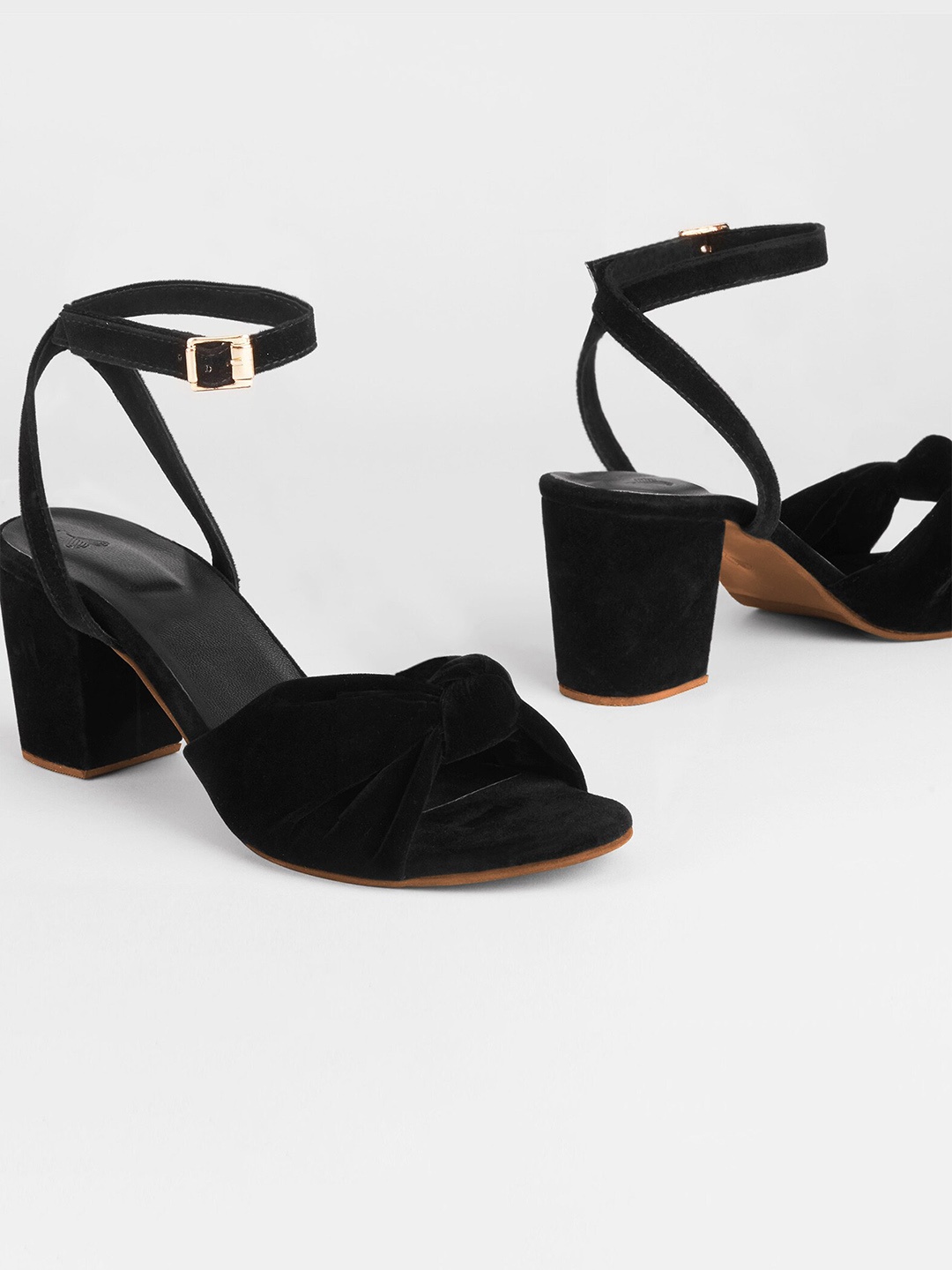 

The Label Life Black Leather Knotted Block Heels with Buckles